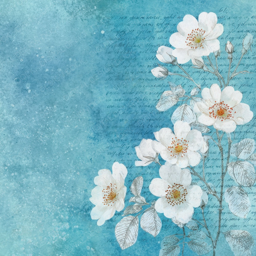 Sky Blue Floral Layer Digital Paper Pack (DDD003714)