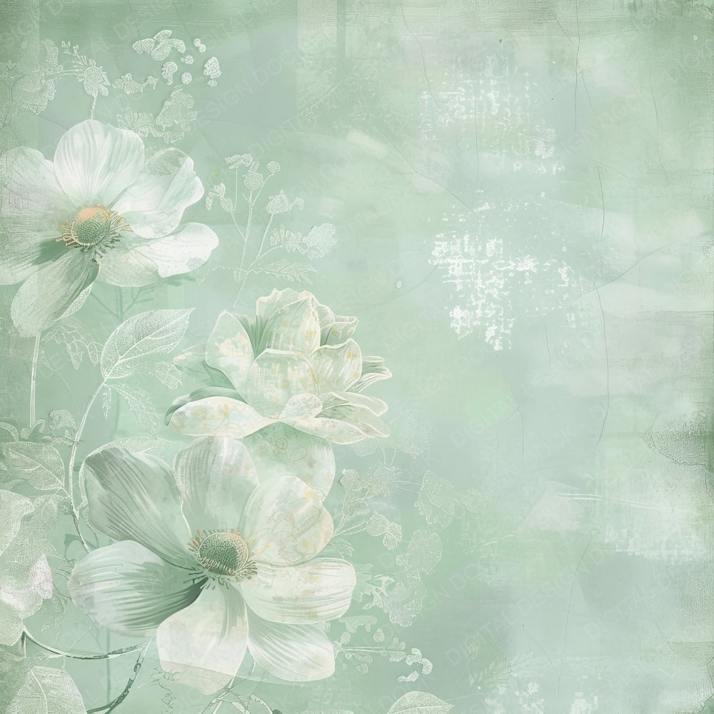 Soft Mint Green Floral Lace Digital Paper Pack (DDD003755)