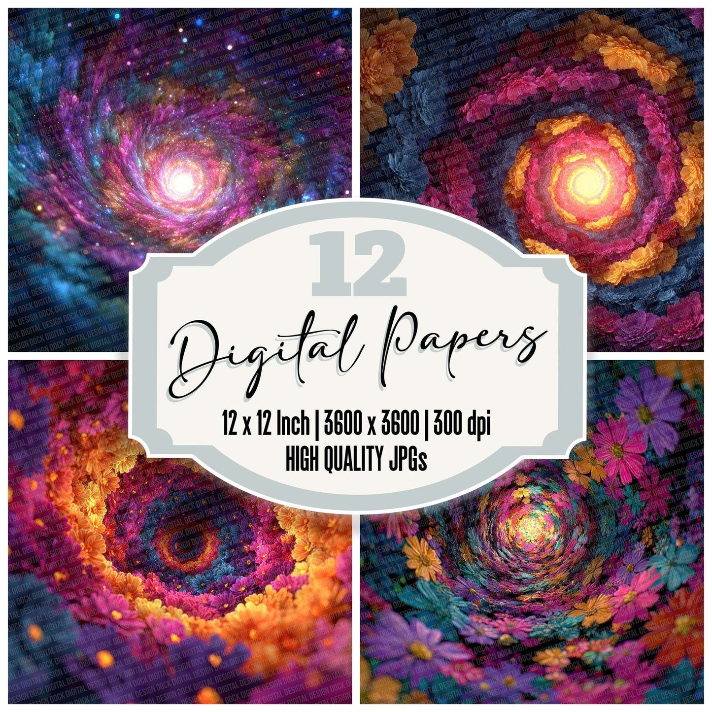 Spiral Bloom Rainbow Floral Fusion Digital Paper Pack (DDD007730)