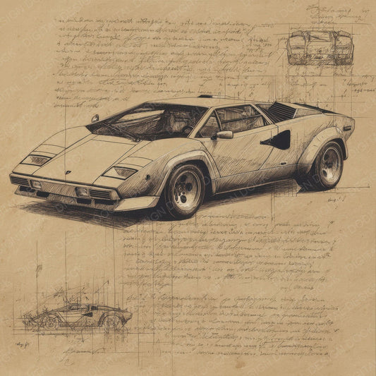Sports Car Sketch Angular Speed Sheet Digital Paper Pack (DDD003817)