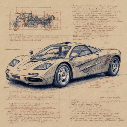 Sports Car Sketch Engineering Speed Study Digital Paper Pack (DDD003820)