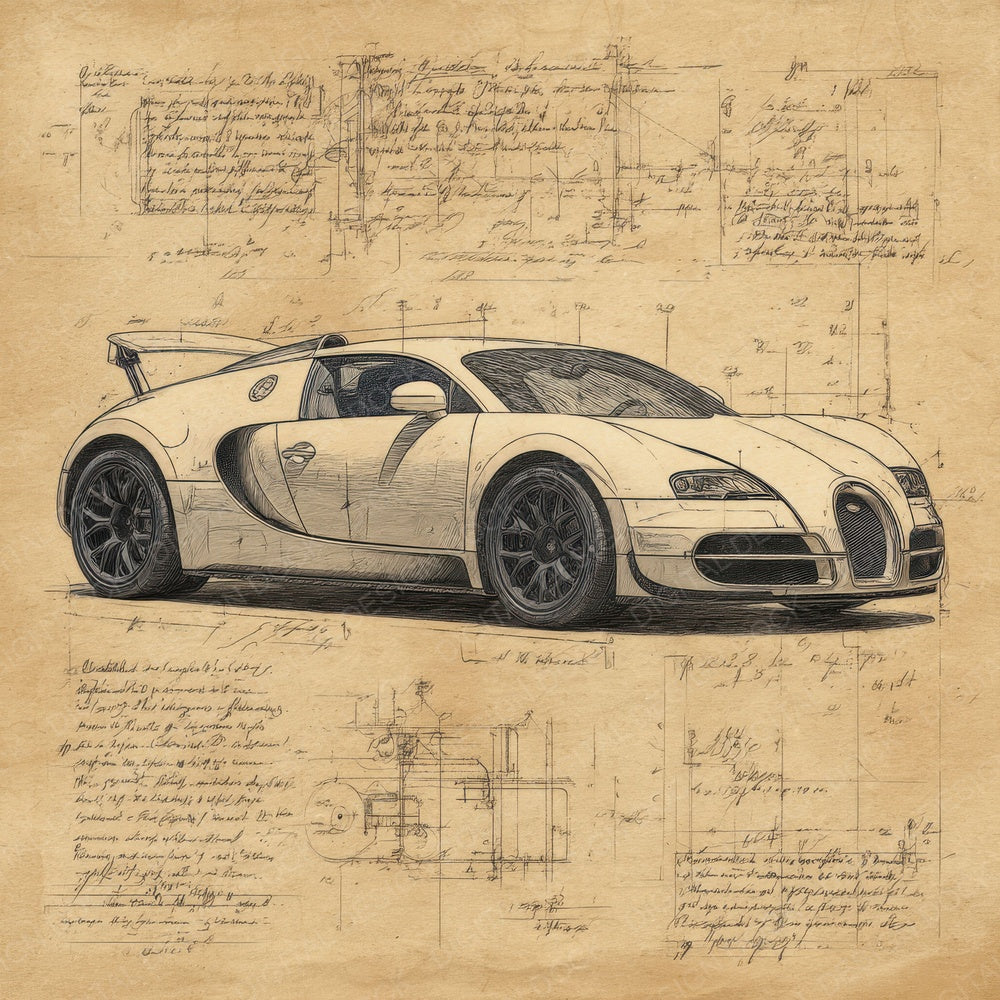 Sports Car Sketch Performance Engraved Study Digital Paper Pack (DDD003822)