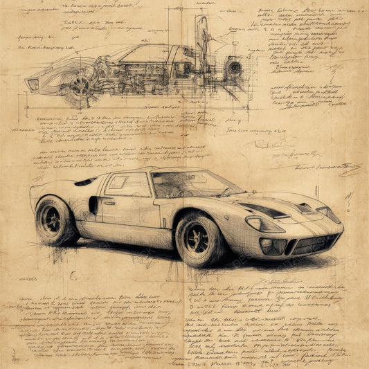 Sports Car Sketch Vintage Motion Blueprint Digital Paper Pack (DDD003825)