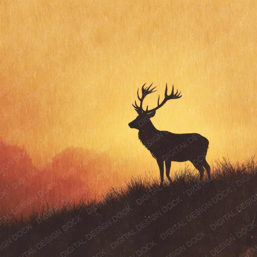 Stag Sunset Silhouette Digital Paper Pack (DDD003830)