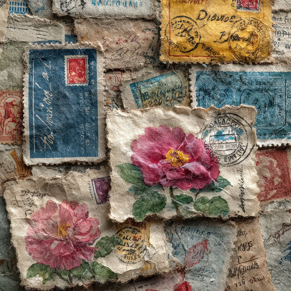 Stamp Airmail Petal Curl Digital Paper Pack (DDD003836)