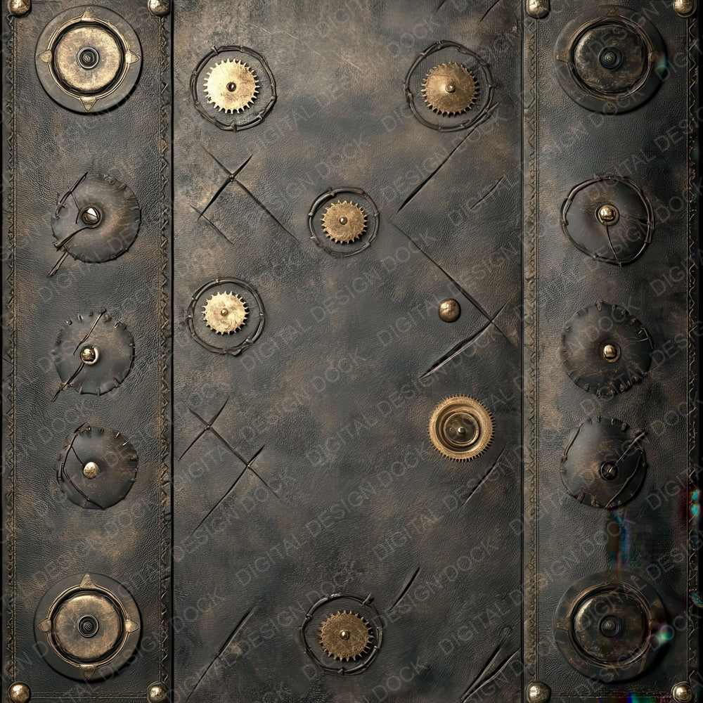 Steampunk Leather Brass Fastenings Background Digital Paper Pack (DDD003852)