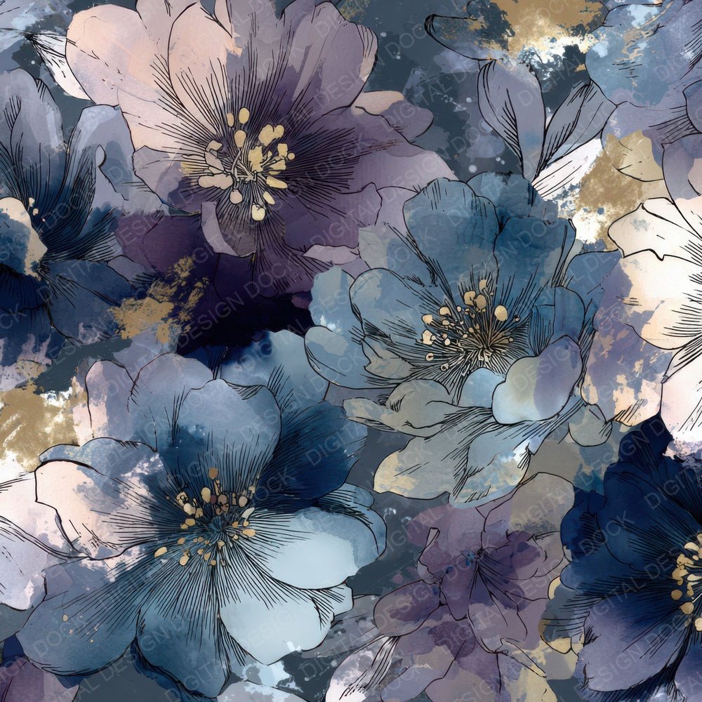 Storm Ink Florals Digital Paper Pack (DDD008024)