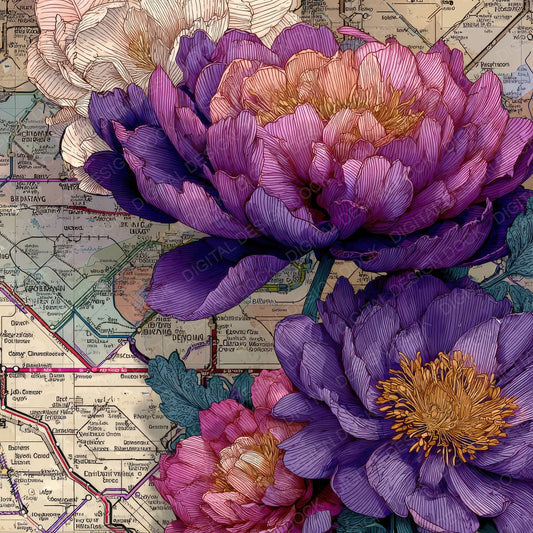 Subway Topo Map Flower Digital Paper Pack (DDD003886)