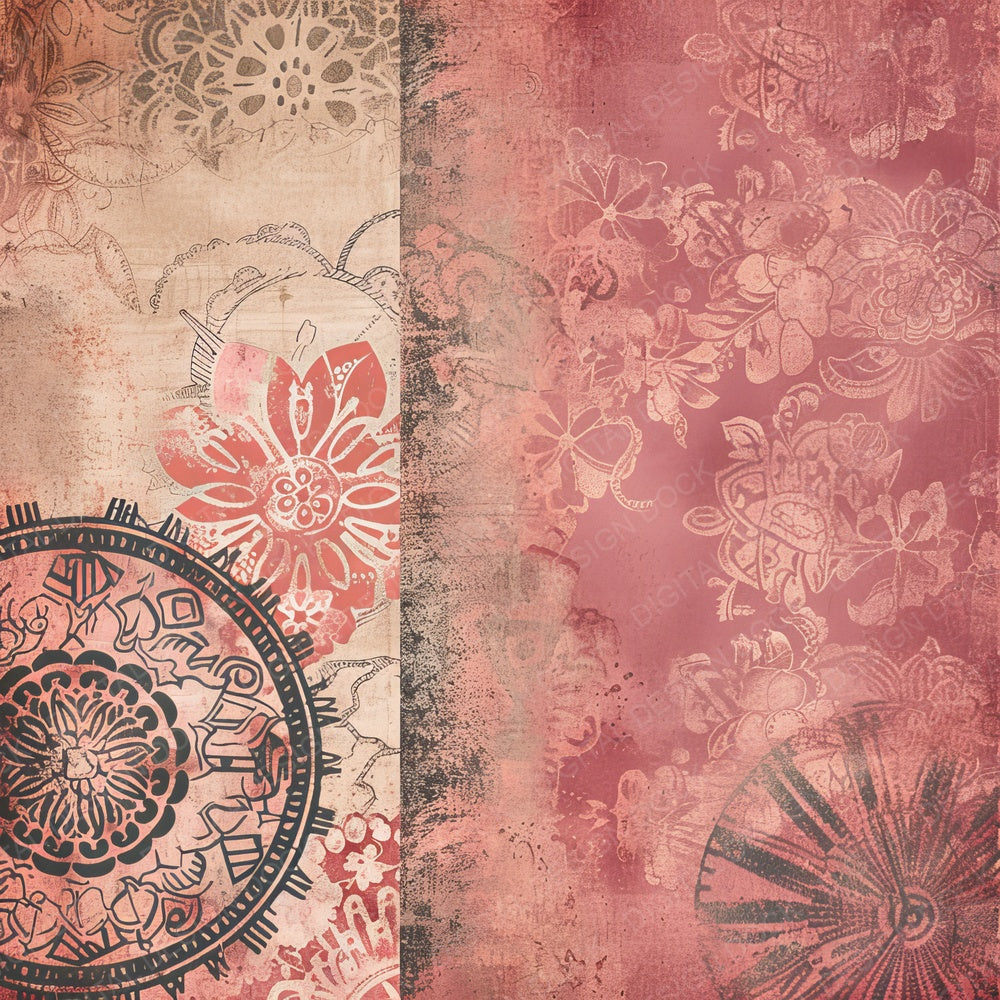Taupe and Coral Pink Mandala Pattern Digital Paper Pack (DDD003953)
