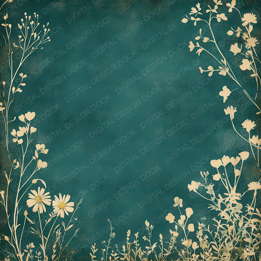 Teal Cream Flower Border Digital Paper Pack (DDD003957)
