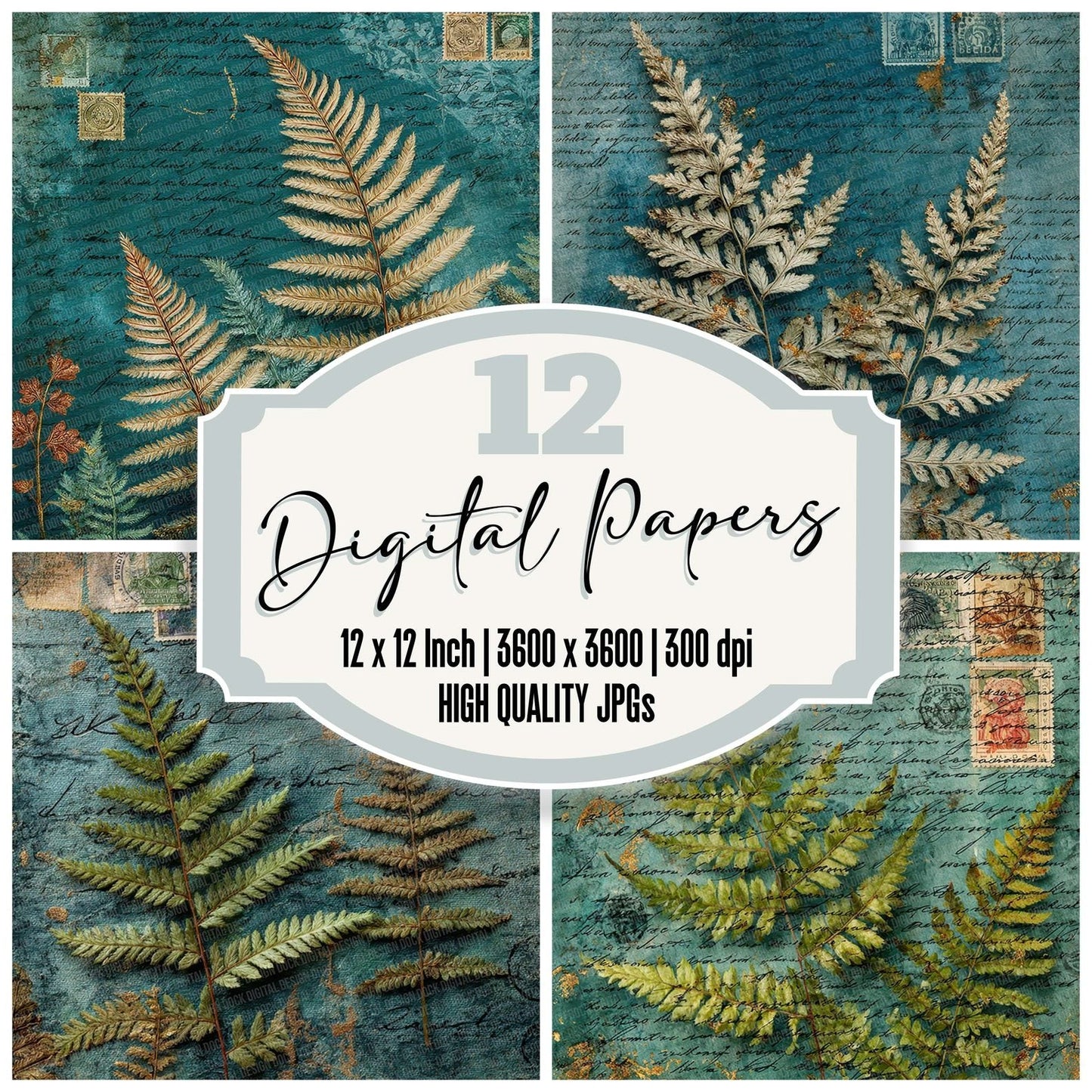 Teal Fern Postage Digital Paper Pack (DDD007737)