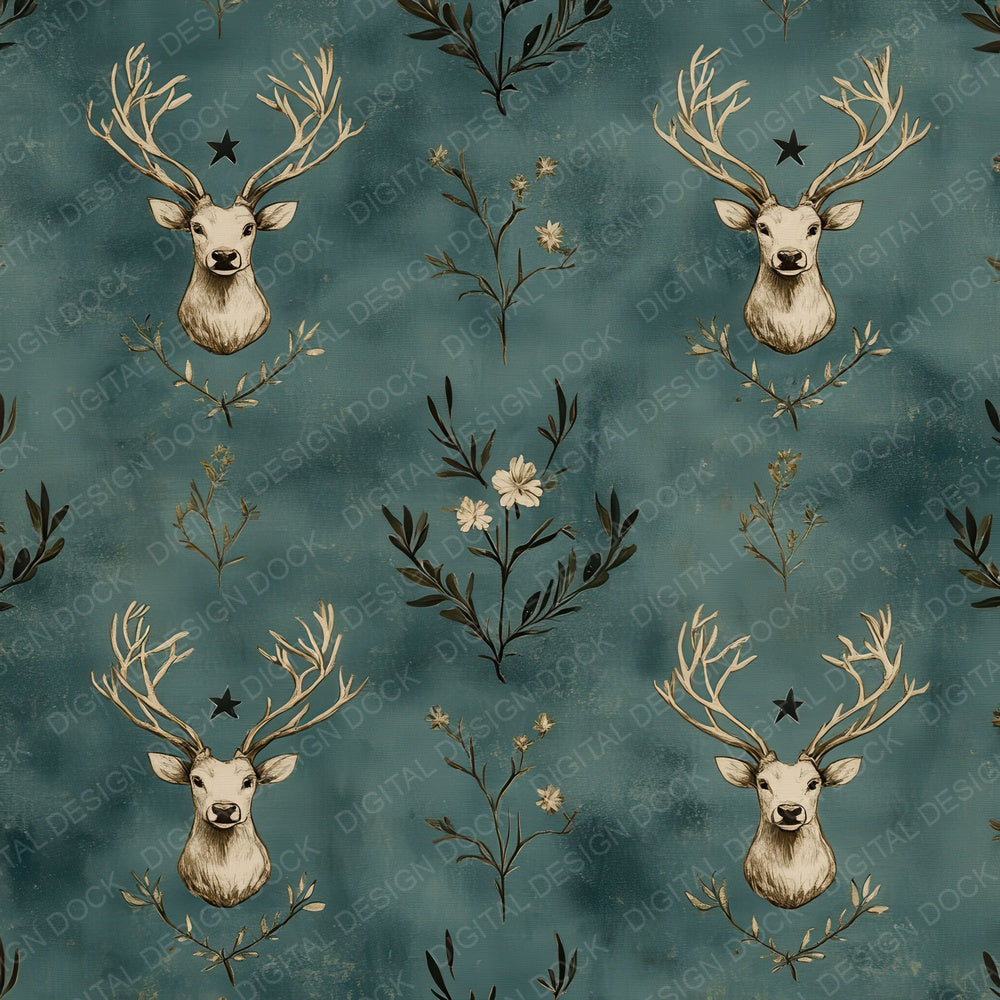 Teal Stag Rosette Digital Paper Pack (DDD003966)