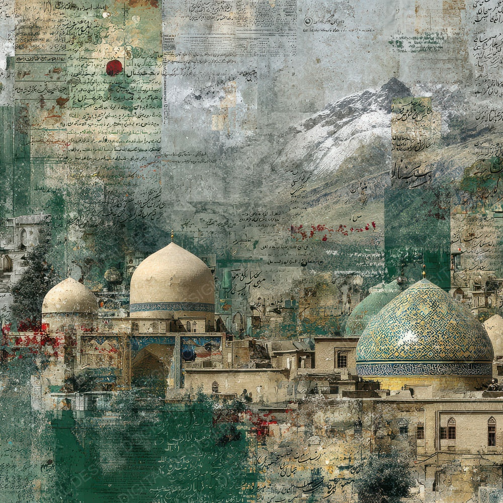 Tehran Collage Dome Map Script Digital Paper Pack (DDD003970)