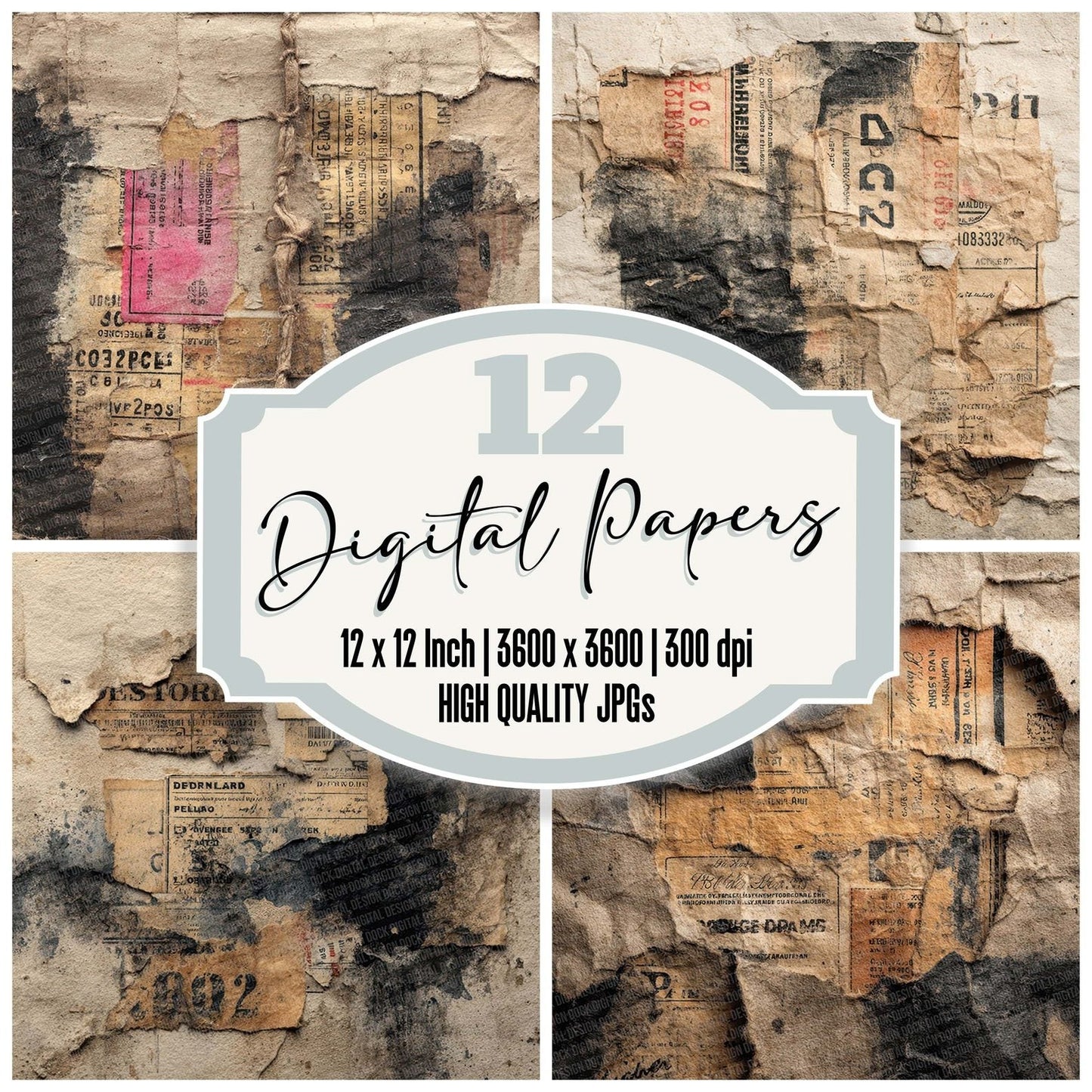 Torn Cardboard Labels Digital Paper Pack (DDD007739)