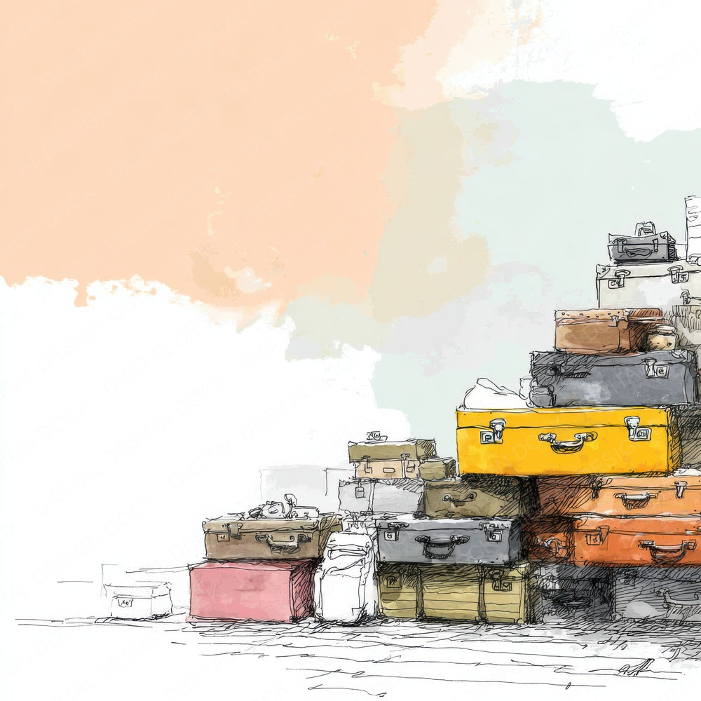 Travel Suitcase Line Wash Digital Paper Pack (DDD004053)