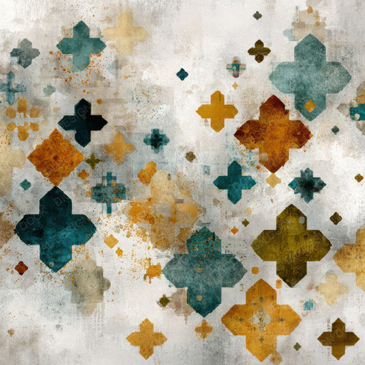 Tribal Cross Teal Ochre Digital Paper Pack (DDD004067)