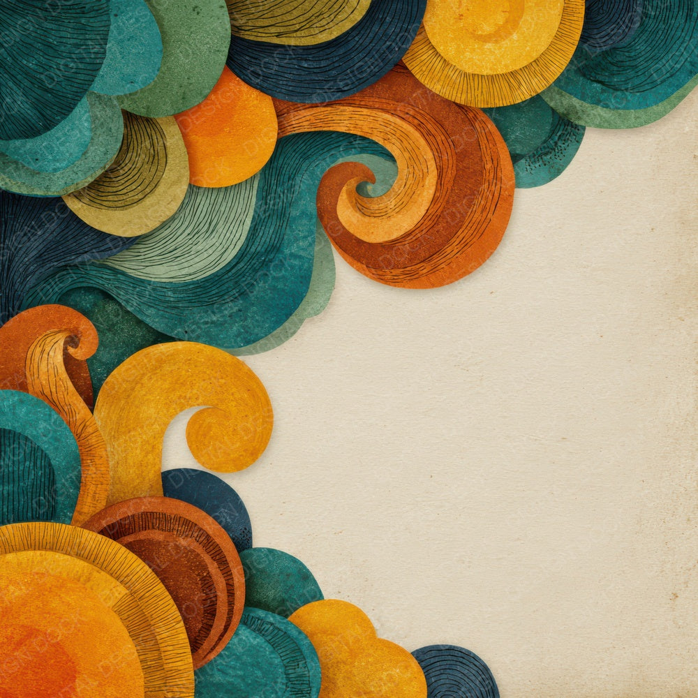 Tribal Curl Wave Teal Mustard Digital Paper Pack (DDD004068)