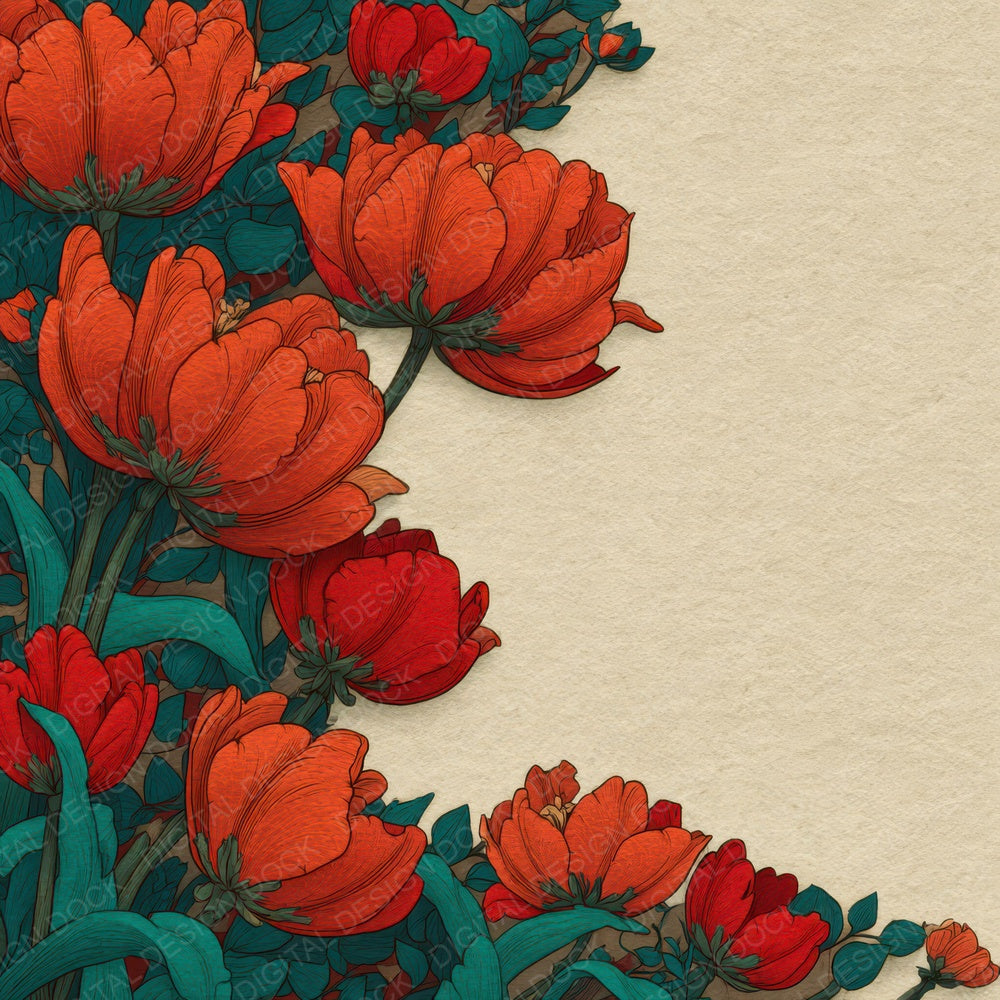 Tulip Floral Border Digital Paper Pack (DDD007886)