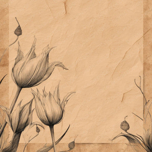 Tulip Pod Botanical Etching Digital Paper Pack (DDD004093)