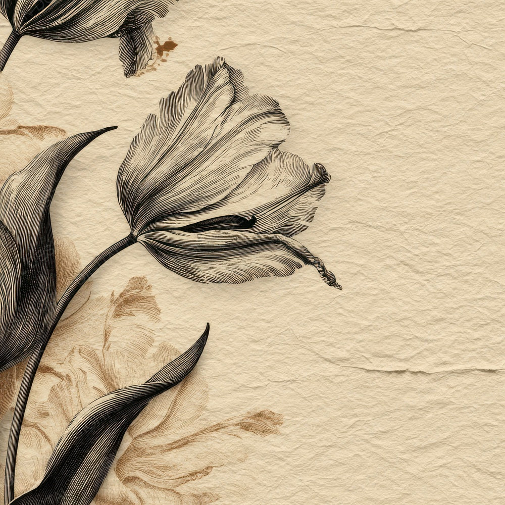Tulip Pod Botanical Etching Digital Paper Pack (DDD004093)