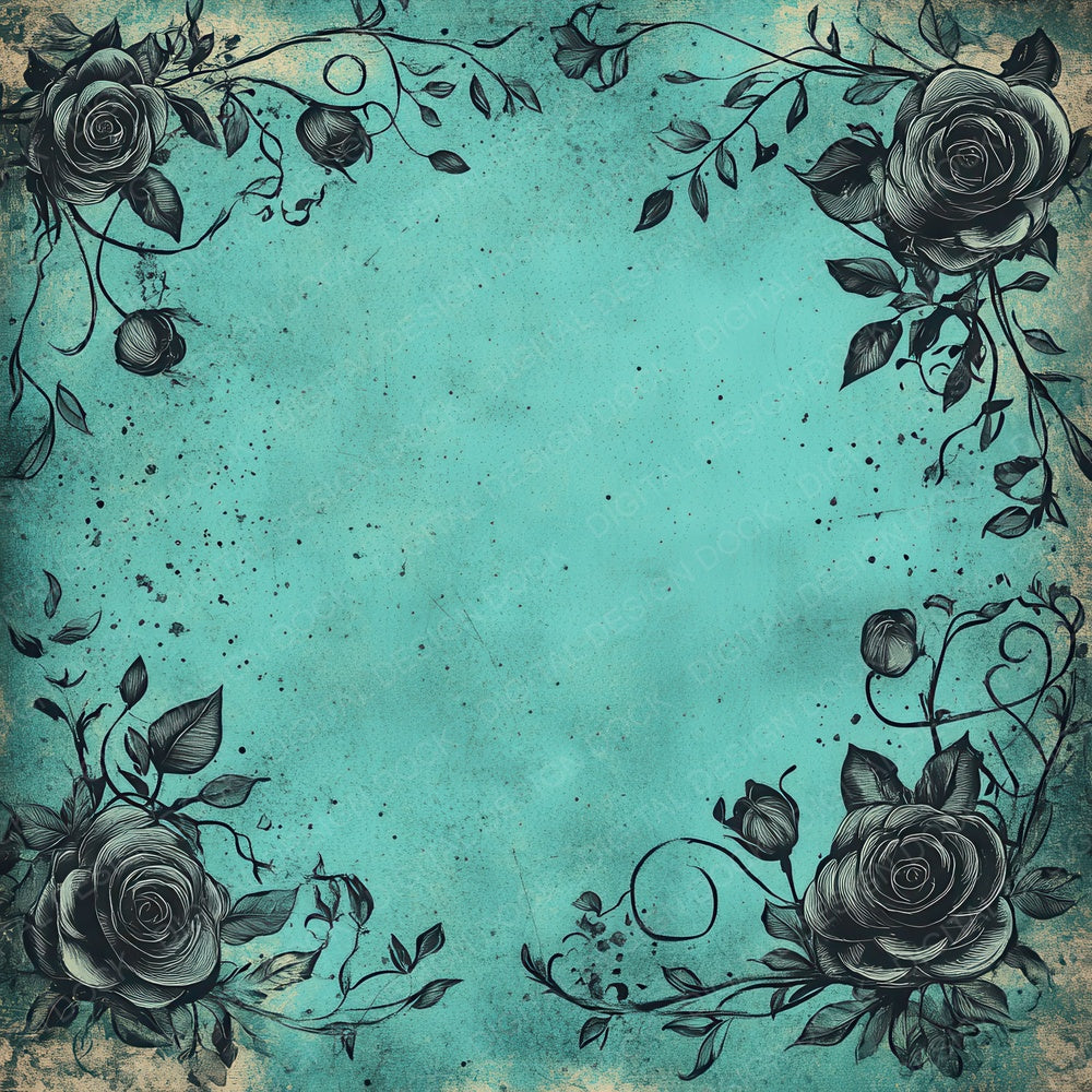 Turquoise Rose Frame Digital Paper Pack (DDD004105)