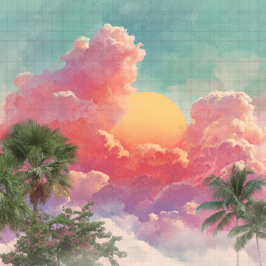 Vaporwave Cloud Sunset Digital Paper Pack (DDD004138)