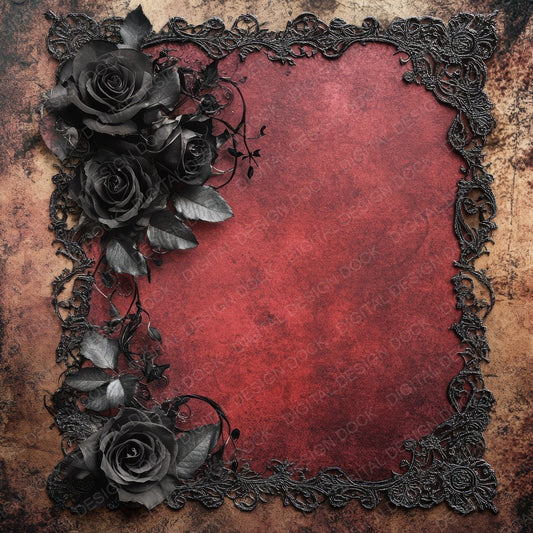 Victorian Decoupage Black Rose Mourning Digital Paper Pack (DDD004167)
