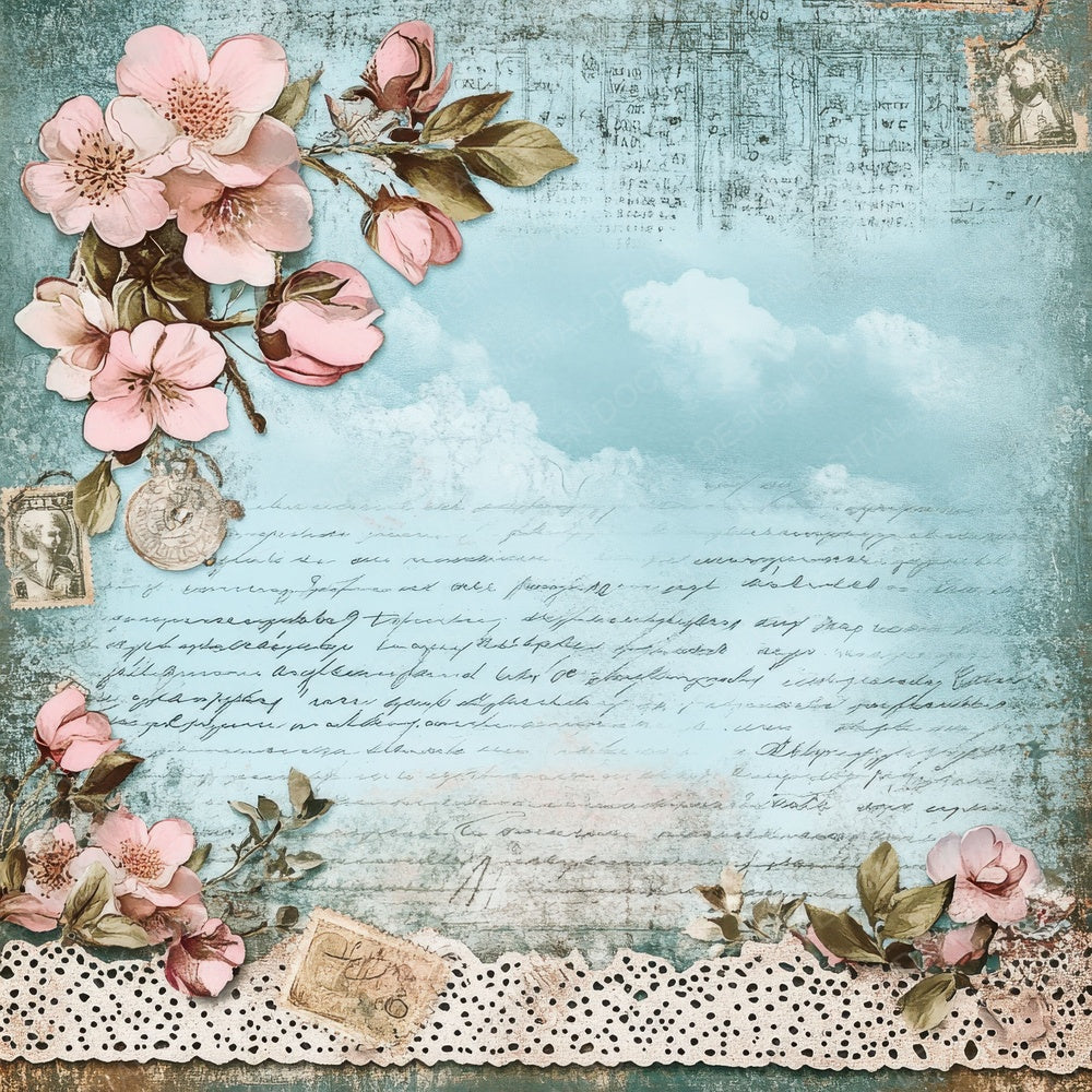 Victorian Decoupage Blue Doily Postcard Digital Paper Pack (DDD004168)