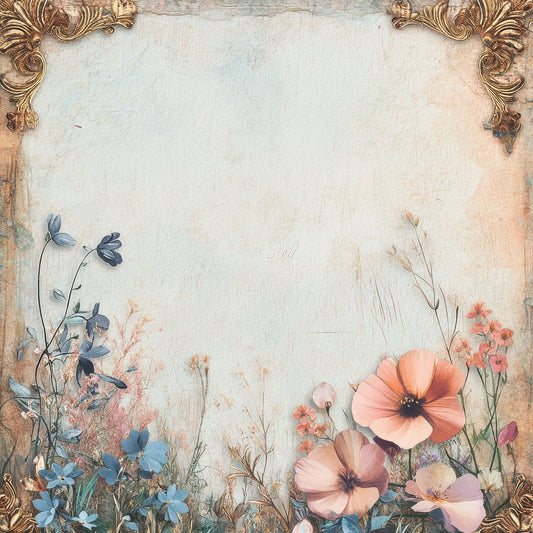 Victorian Decoupage Gold Frame Floral Scrap Digital Paper Pack (DDD004182)