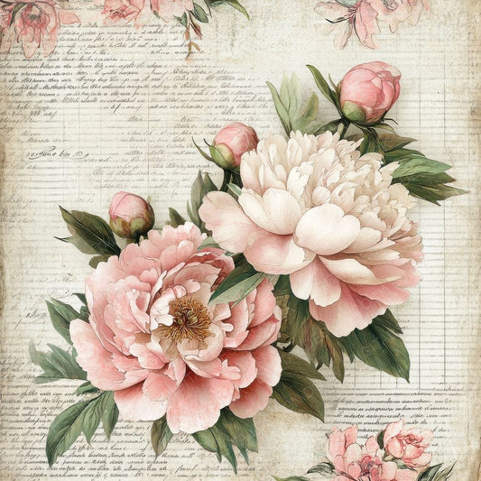 Victorian Decoupage Peony Sewing Almanac Digital Paper Pack (DDD004197)