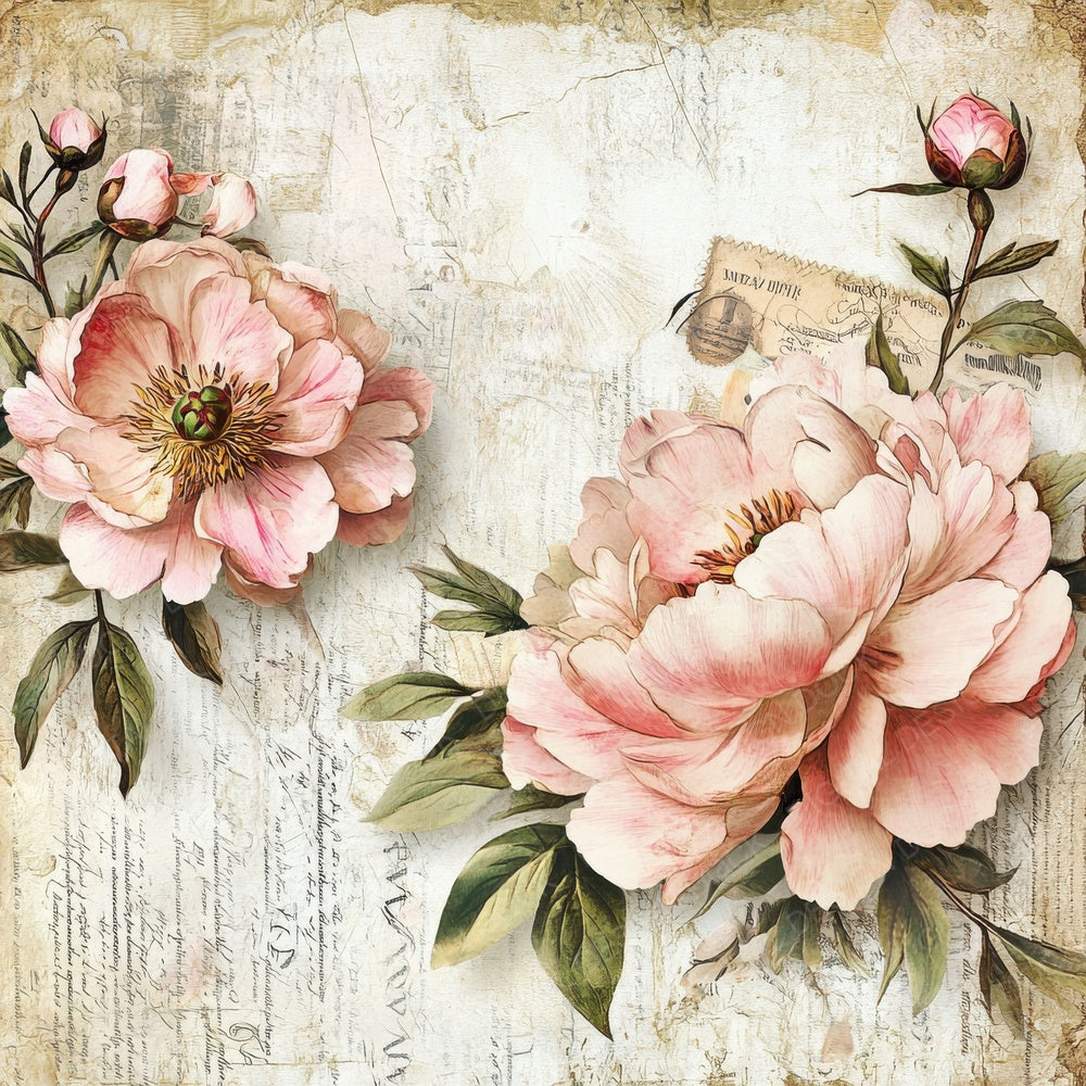 Victorian Decoupage Peony Sewing Almanac Digital Paper Pack (DDD004197)