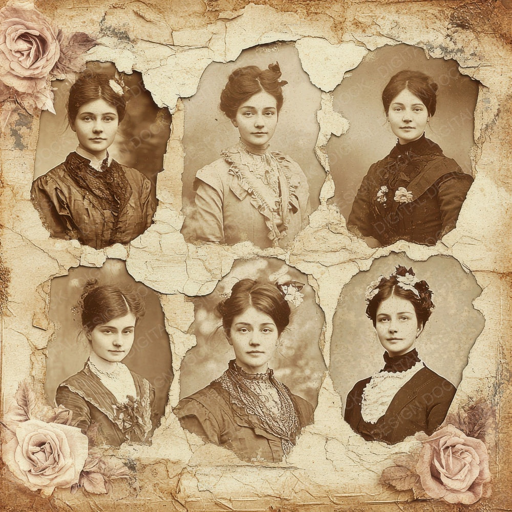 Victorian Decoupage Portrait Rose Collage Digital Paper Pack (DDD004200)