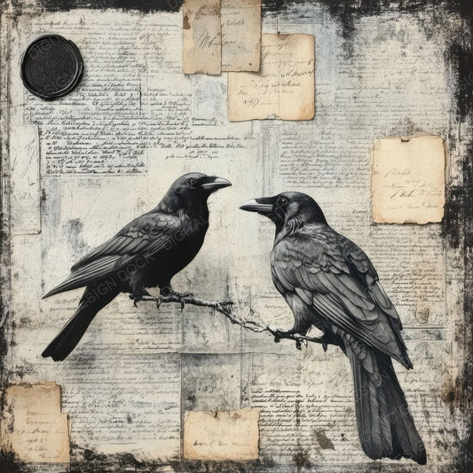 Victorian Decoupage Raven Ephemera Digital Paper Pack (DDD004201)