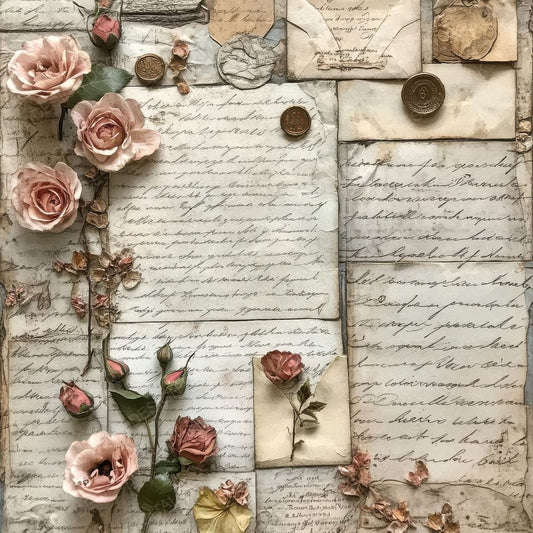 Victorian Decoupage Rose Letter Scroll Digital Paper Pack (DDD004204)