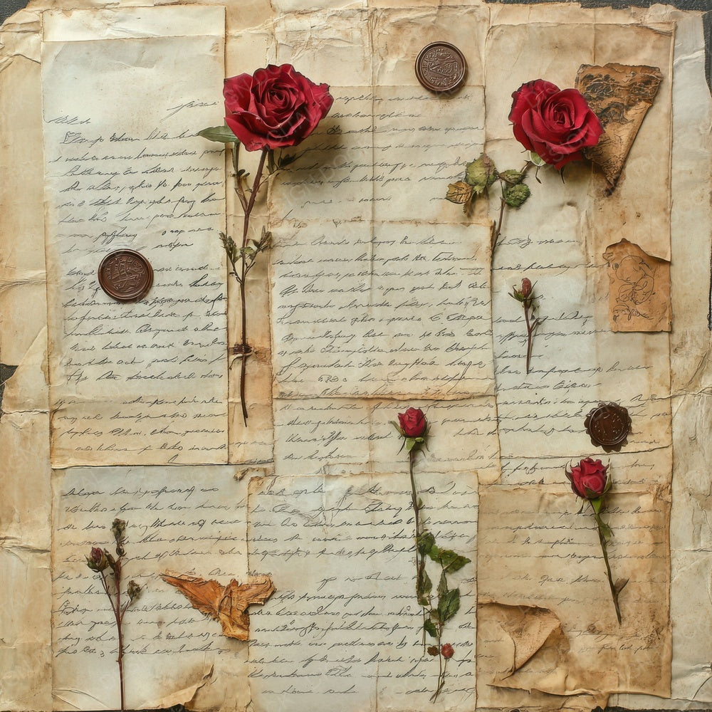 Victorian Decoupage Rose Letter Scroll Digital Paper Pack (DDD004204)
