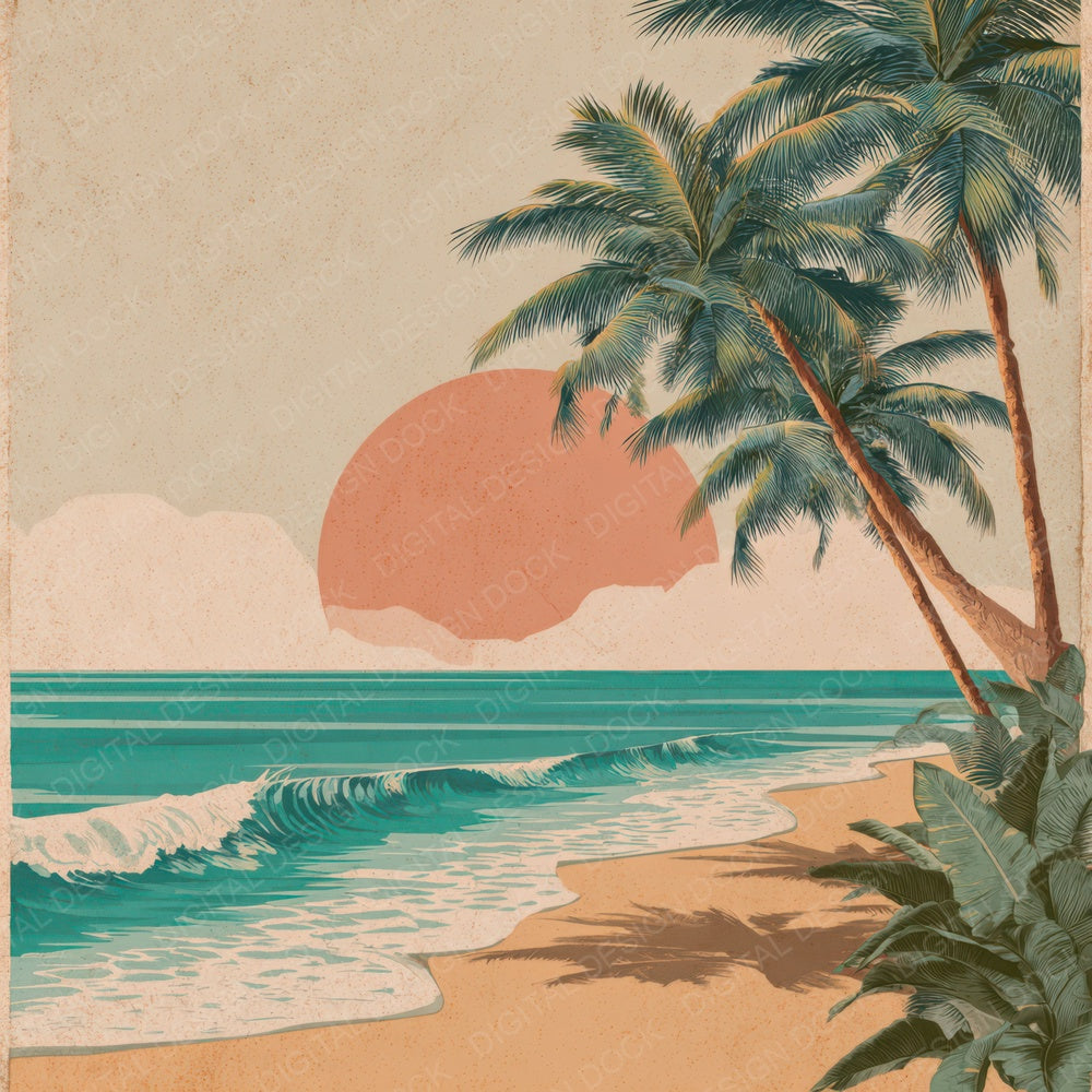 Vintage Beach Poster Digital Paper Pack (DDD008670)