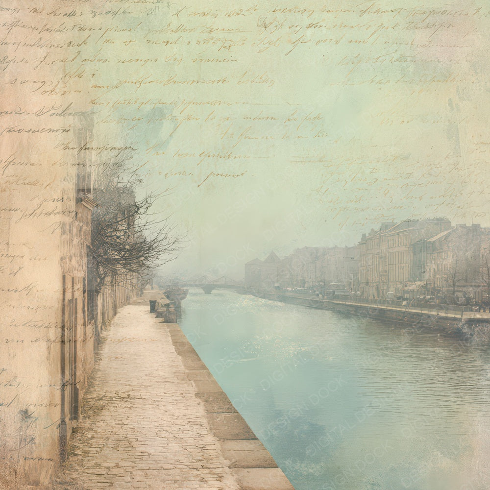 Vintage Canal Walkway Scene Digital Paper Pack (DDD012213)