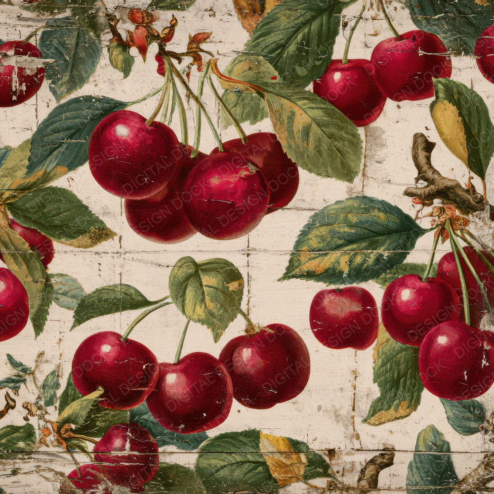 Vintage Cherry Label Digital Paper Pack (DDD008656)
