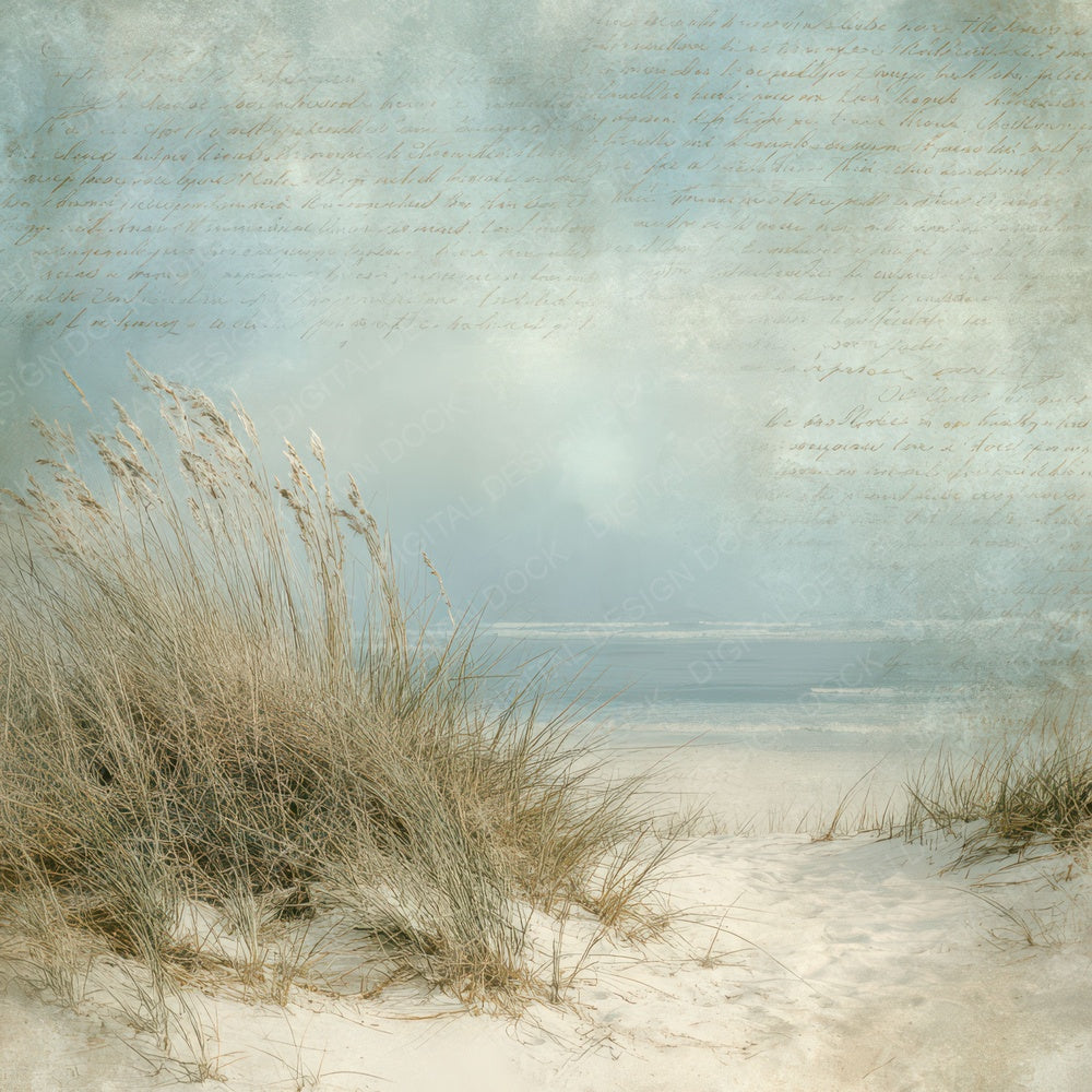 Vintage Coastal Dune Grass Scene Digital Paper Pack (DDD012214)