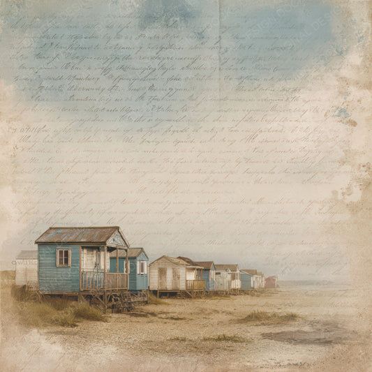 Vintage Coastal Fishing Huts Scene Digital Paper Pack (DDD012296)