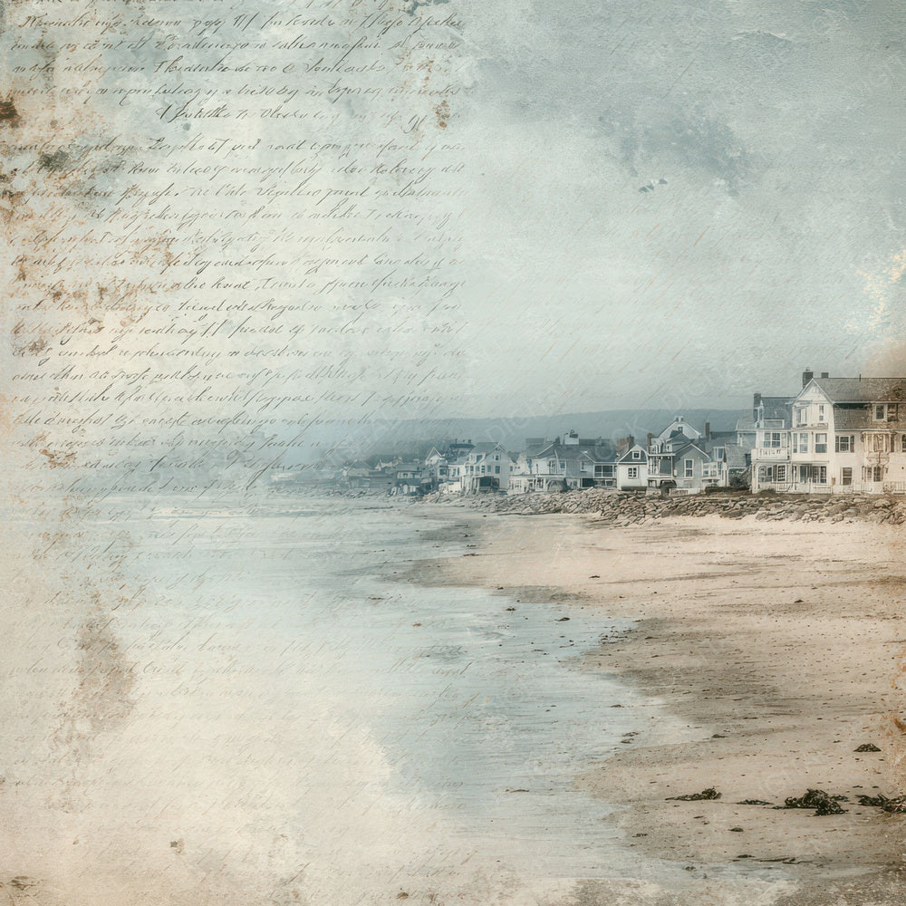 Vintage Coastal Village Seaside Scene Digital Paper Pack (DDD008839)