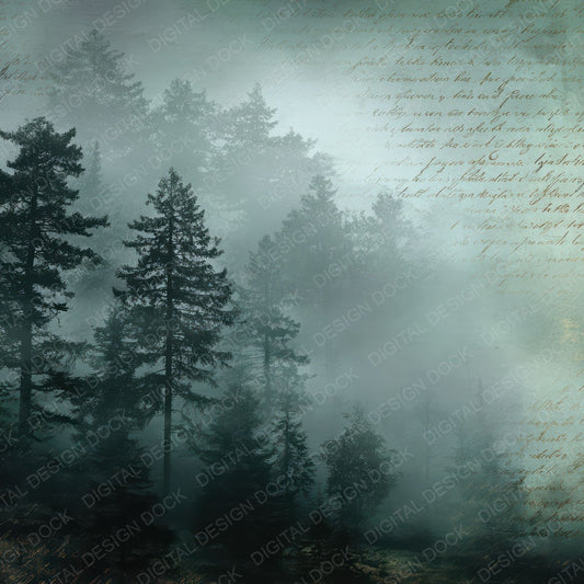 Vintage Dark Fog Forest Scene Digital Paper Pack (DDD012297)