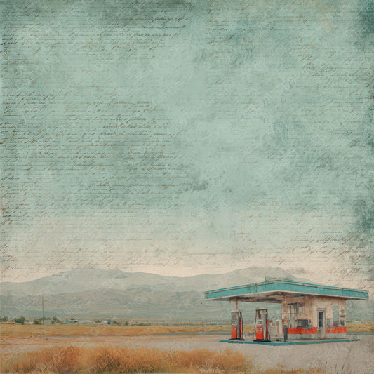 Vintage Desert Gas Station Scene Digital Paper Pack (DDD012236)