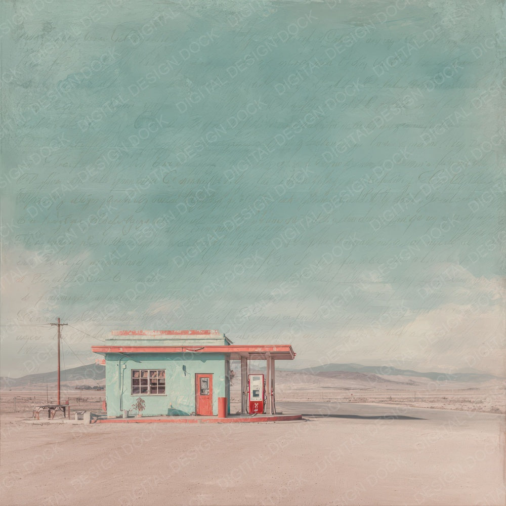 Vintage Desert Gas Station Scene Digital Paper Pack (DDD012236)