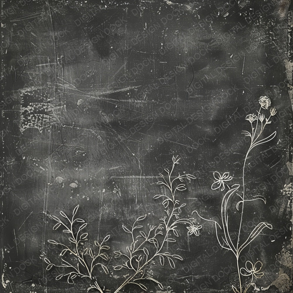 Vintage Digital Paper Aged Floral Chalkboard Digital Paper Pack (DDD004230)