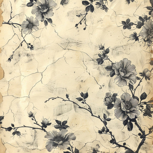 Vintage Digital Paper Cracked Black Floral Digital Paper Pack (DDD004246)