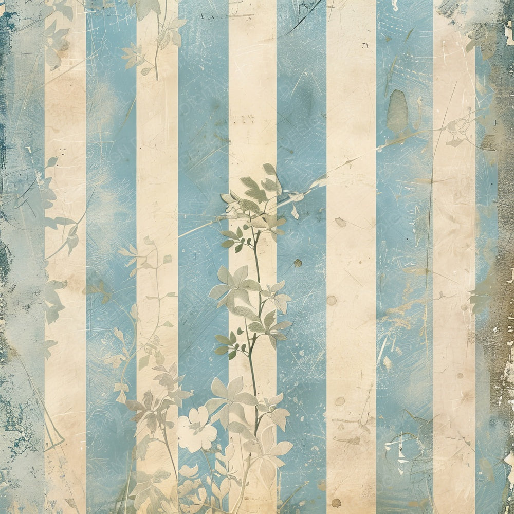 Vintage Digital Paper Pastel Blue Floral Stripes Digital Paper Pack (DDD004272)