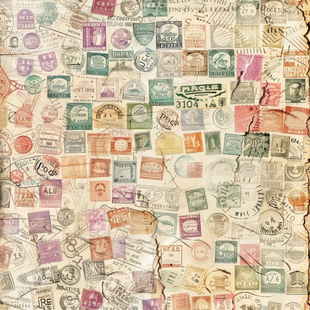 Vintage Digital Paper Postage Stamps Digital Paper Pack (DDD004276)