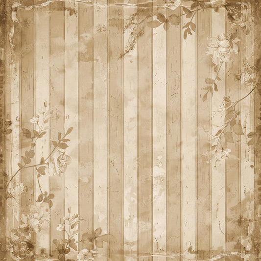 Vintage Digital Paper Sepia Floral Stripes Digital Paper Pack (DDD004282)