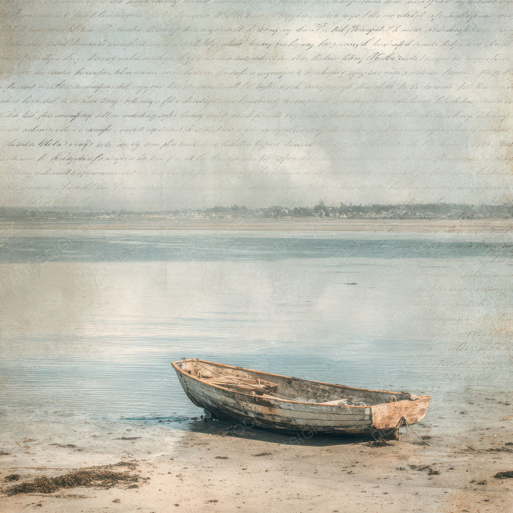 Vintage Fishing Boat Shoreline Scene Digital Paper Pack (DDD012216)